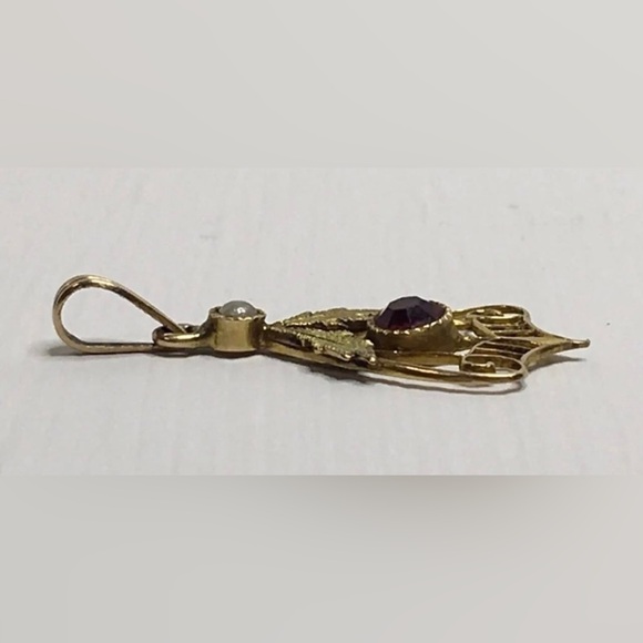 Victorian 10k ruby seed pearl lavalier pendant - Picture 4 of 6